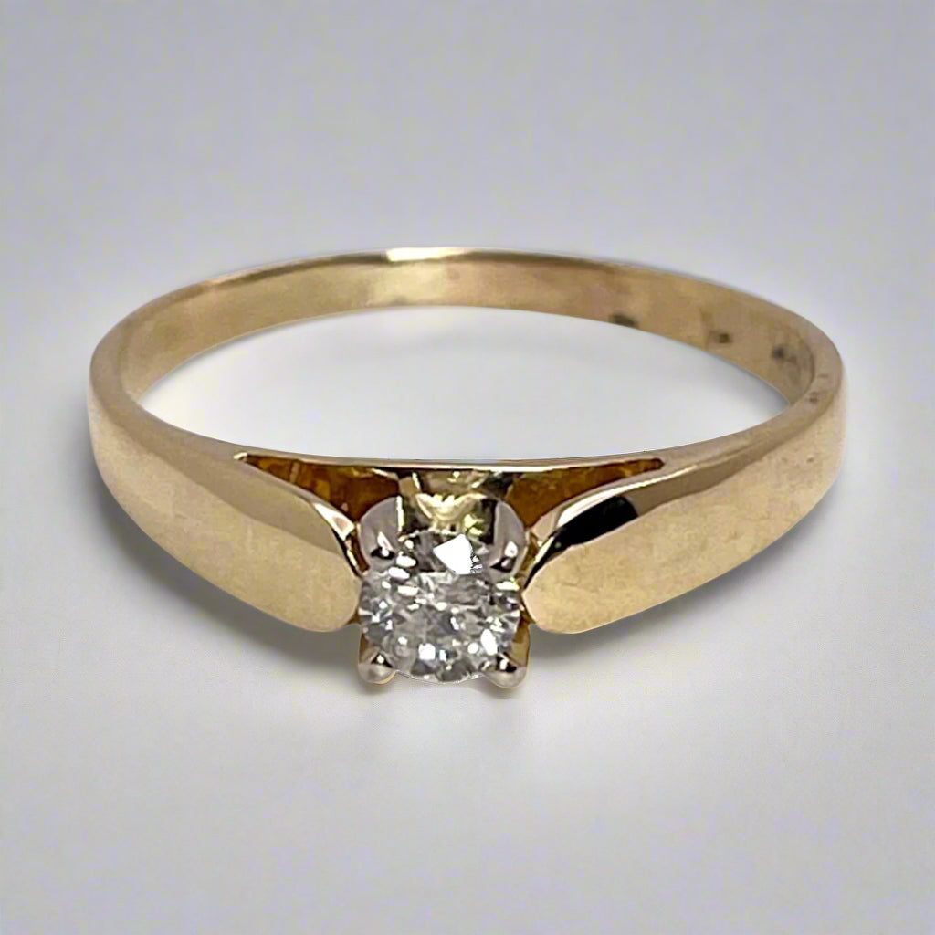 14k Yellow Gold Round Cut 0.20ct Diamond Solitaire Ring
