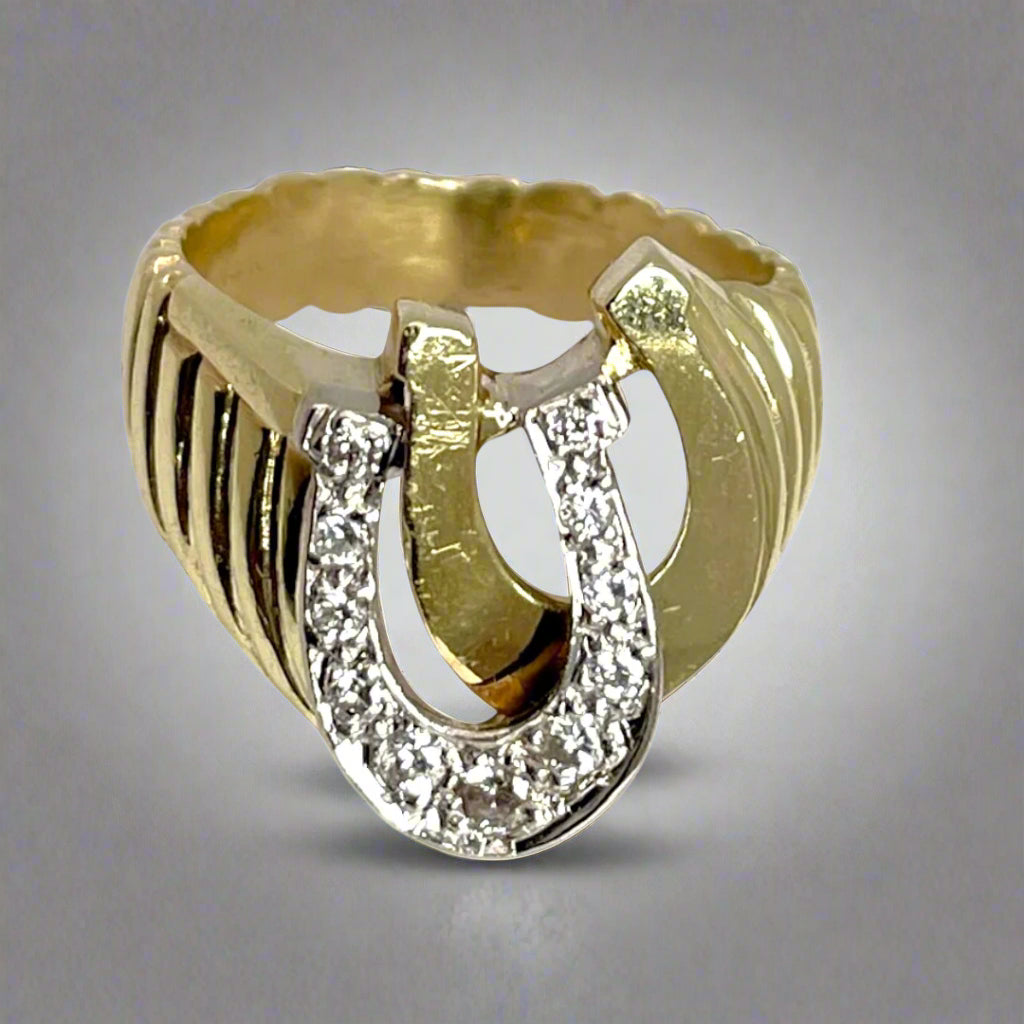 14k Yellow and White Gold 0.25ct Diamond Horseshoe Ring