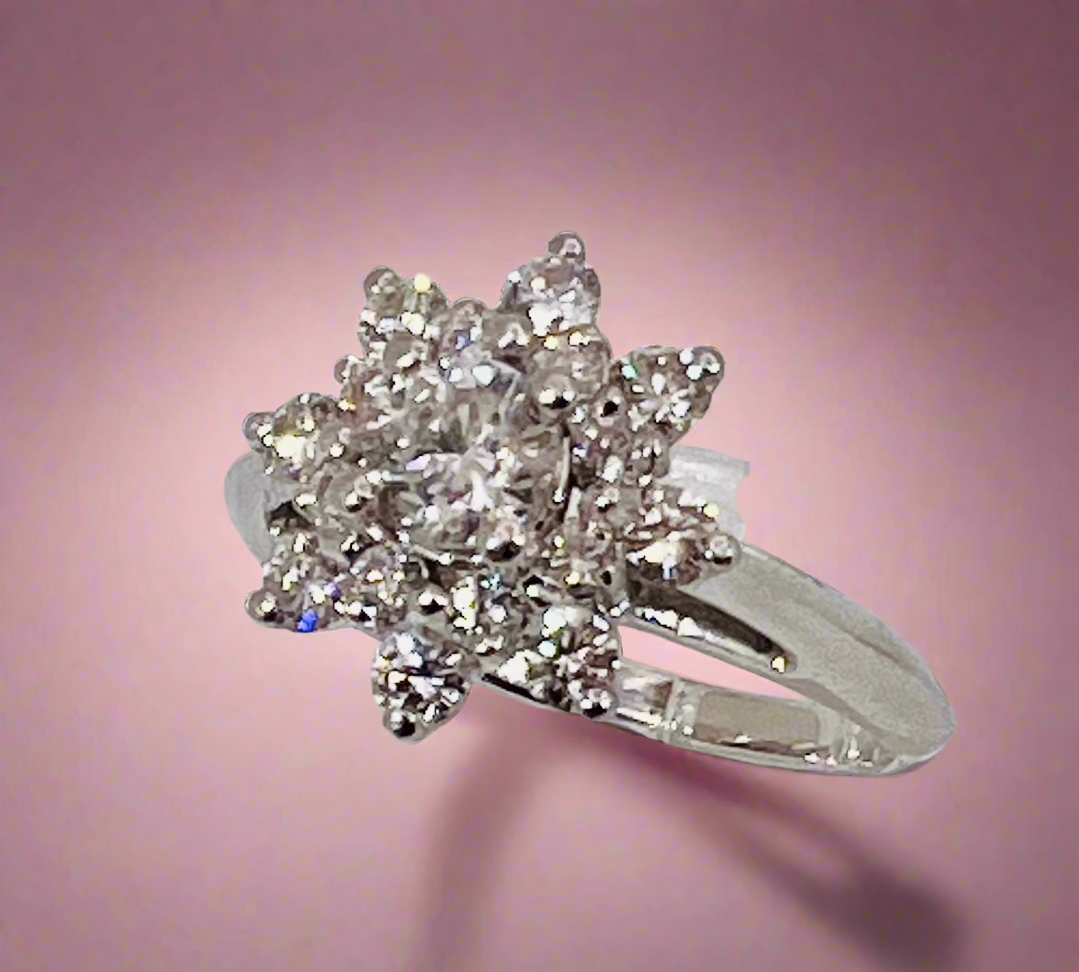 14k White Gold 1ct Diamond Cluster Ring