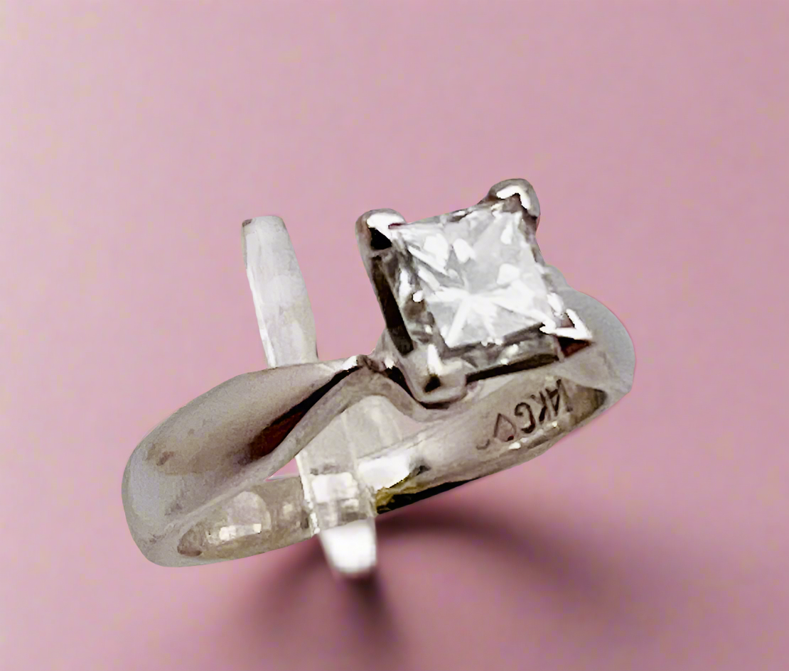 14k White Gold Princess Cut 50pt Diamond Solitaire Ring