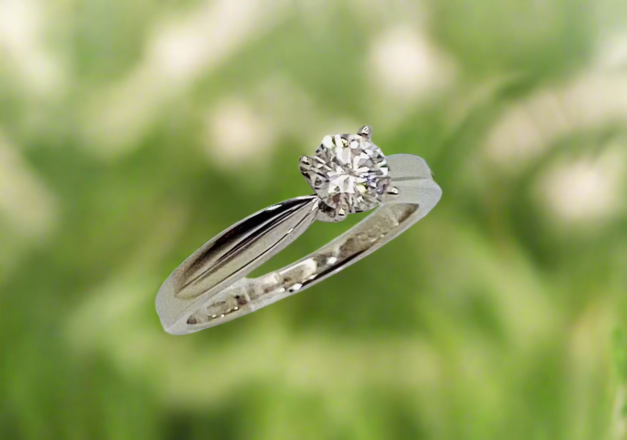 18k White Gold Round Cut 52pt Diamond Solitaire Ring