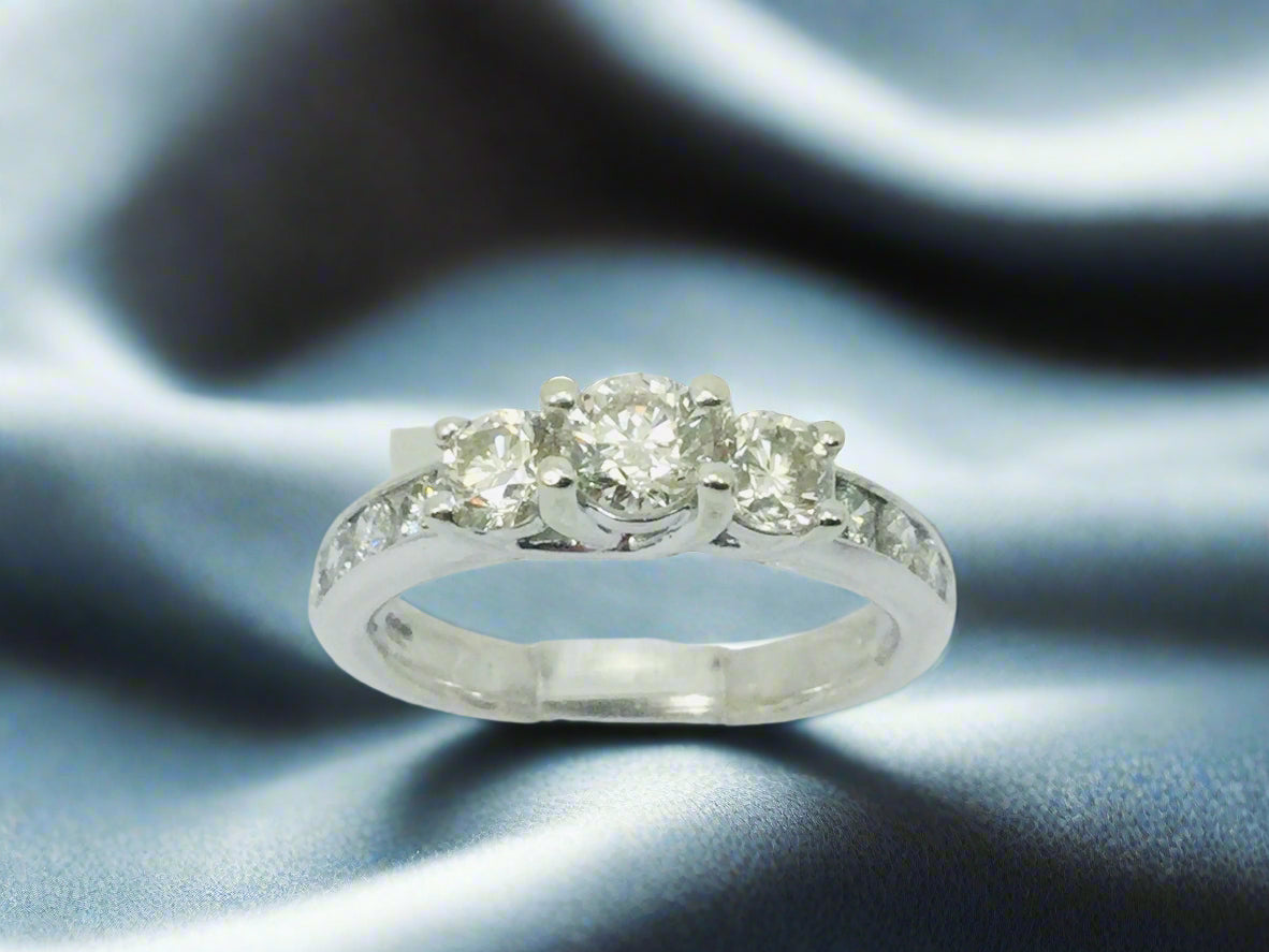 10k White Gold Round Cut 0.86ct Diamond Trinity and Channel Set Ring