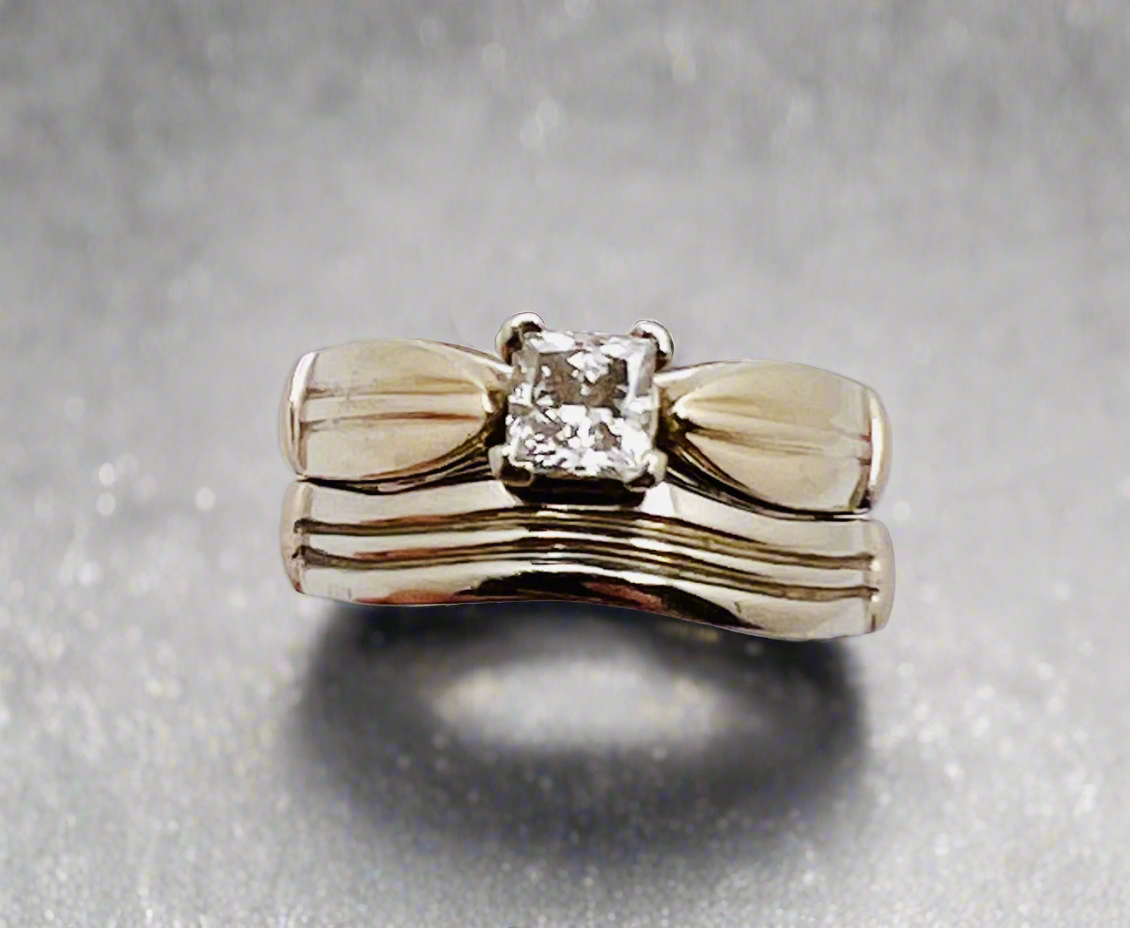 14k White Gold Princess Cut 46pt Diamond Solitaire Ring Set