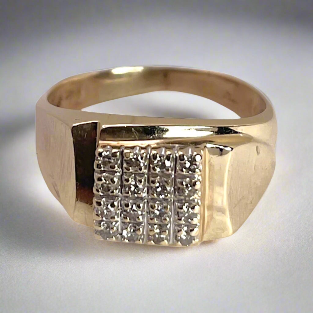 10K Yellow Gold Square Pave 0.16 ct Diamond Ring
