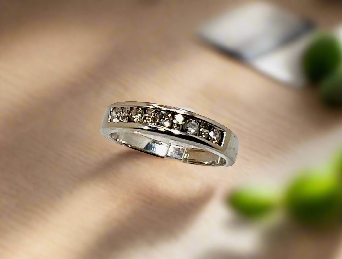 14k White Gold Full Cut 19pt Channel Set Diamond Ring