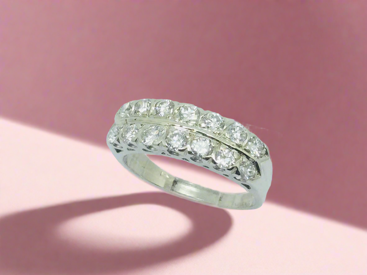14k White Gold Round Cut 70pt Diamond Row Set Ring