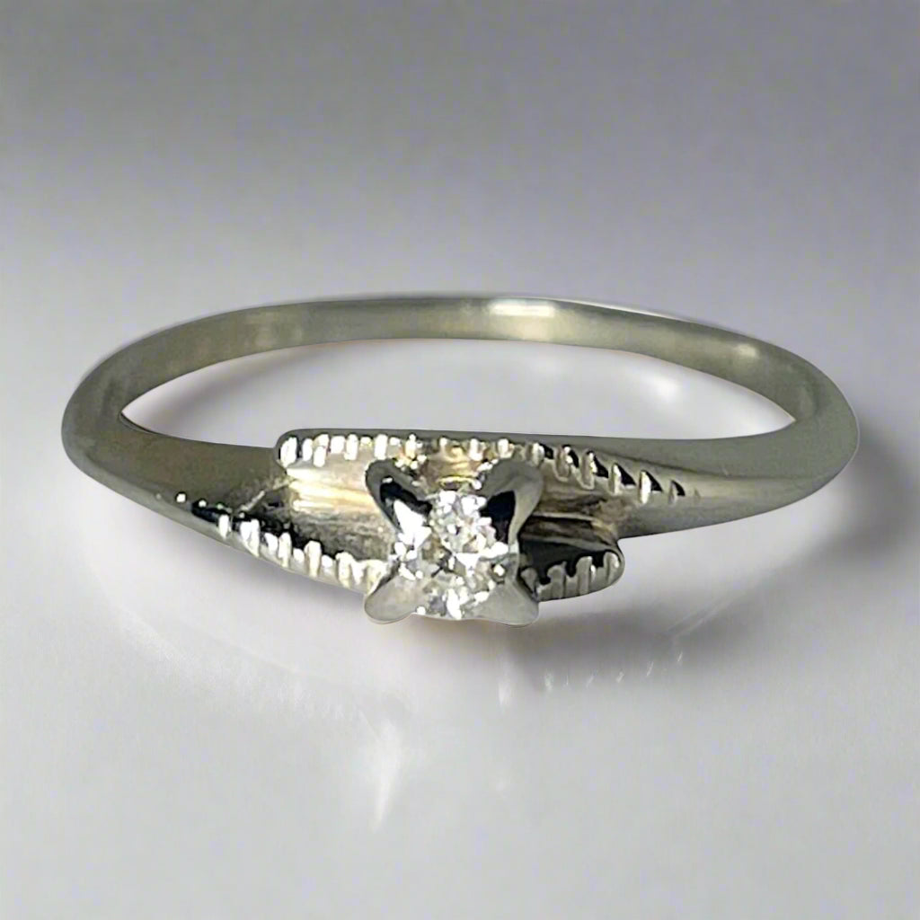 18k White Gold Round Cut 0.08ct Diamond Solitaire with Gold Accents Ring
