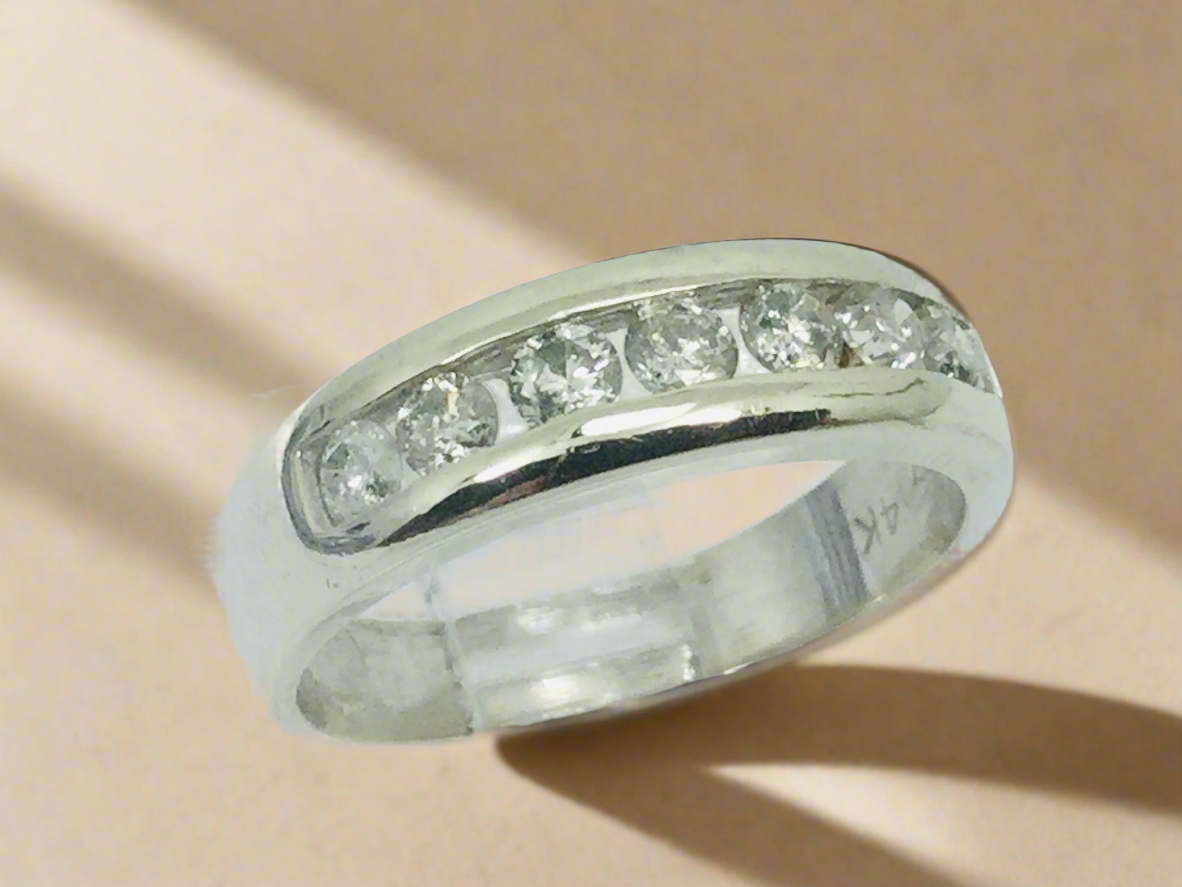 14k Yellow Gold Round Cut 42pt Channel Set Diamond Band Ring