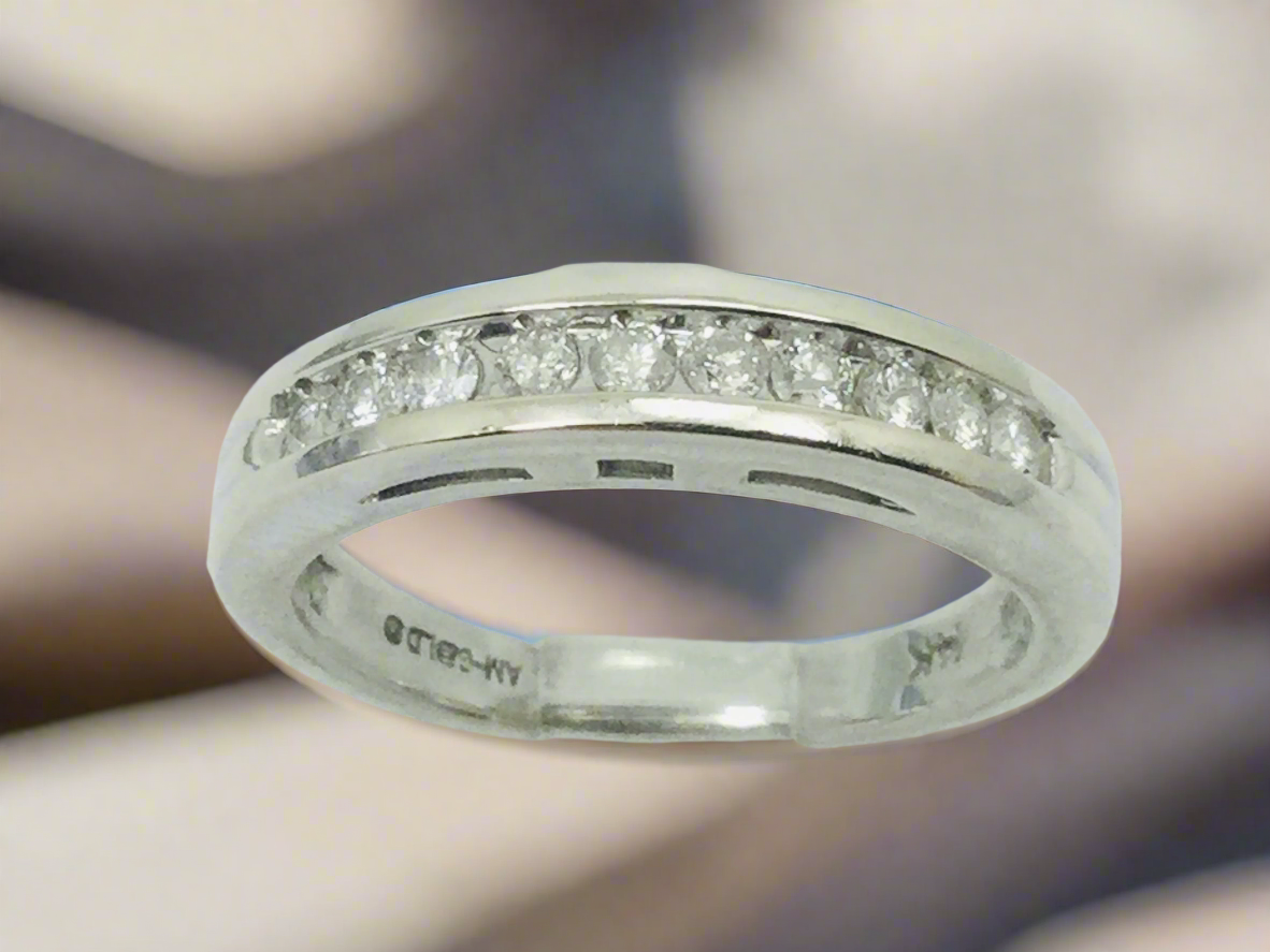 14k White Gold Round Cut 20pt Channel Set Diamond Band Ring