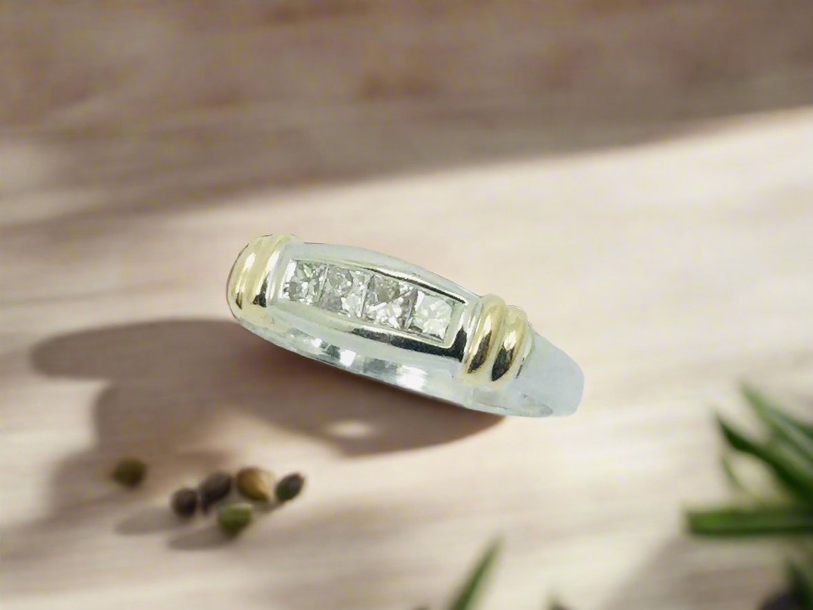 14k White Gold Princess Cut 32pt Diamond Row Set Band Ring