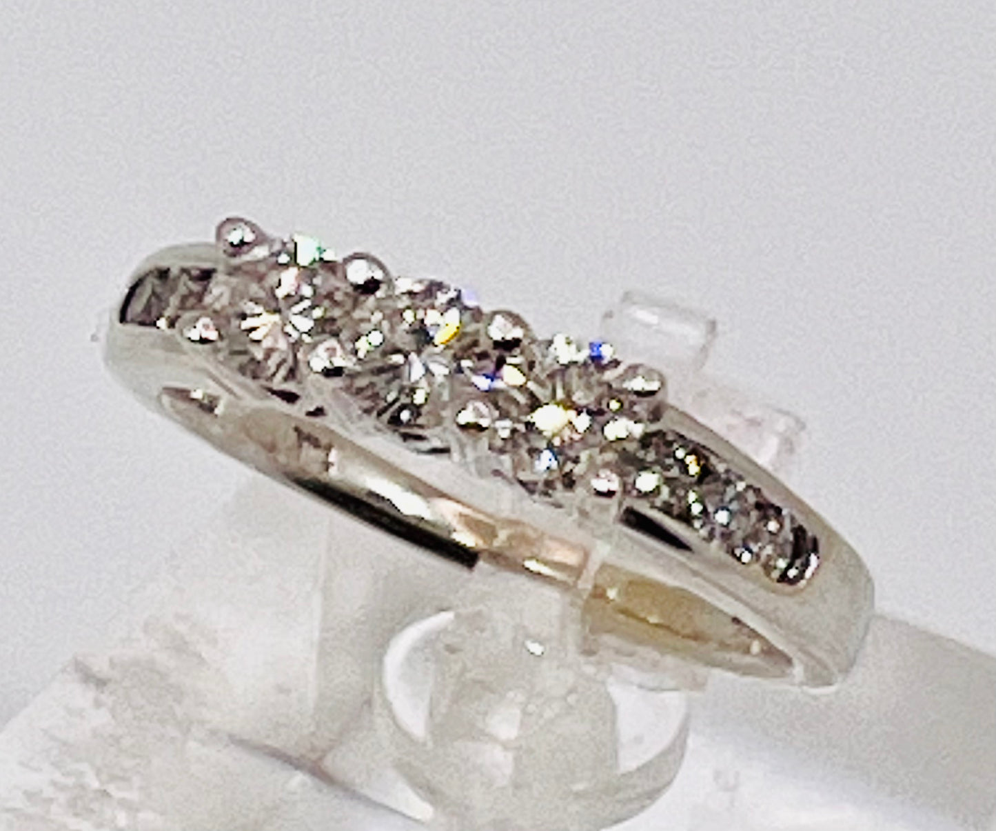 14k White Gold Round Cut 0.65ct Diamond Trinity and Channel Set Accent Ring