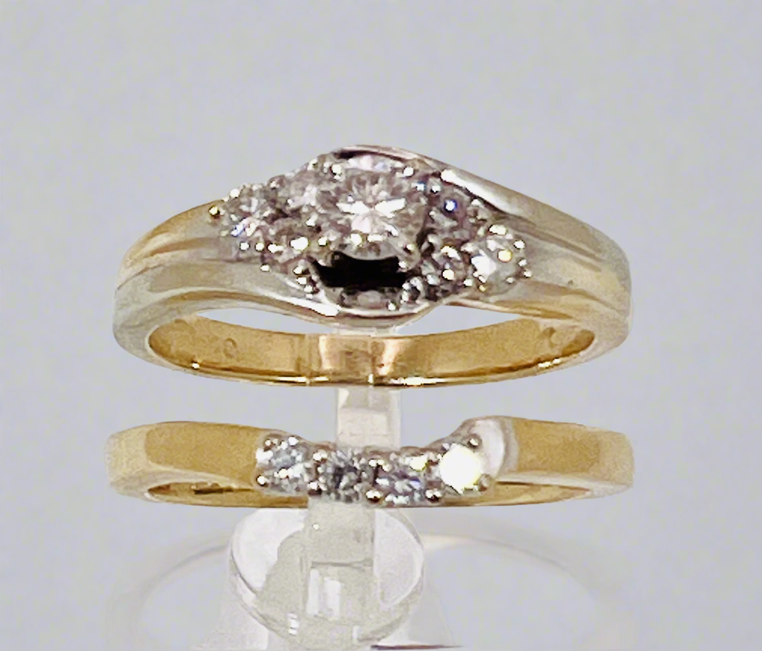 14k White Gold Round Cut 50pt Diamond Ring Set