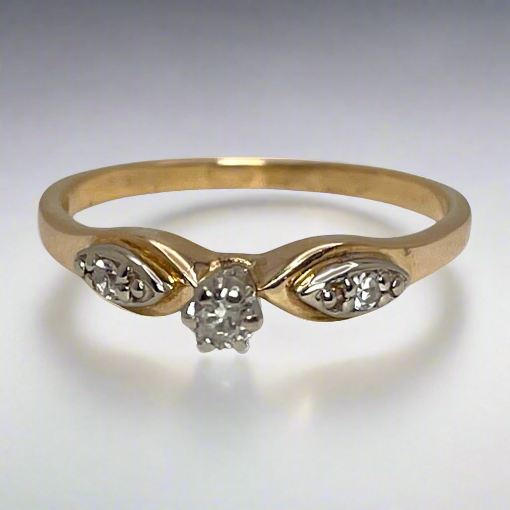 14k Yellow and White Gold 0.13ct Diamond Solitaire with Accents Ring