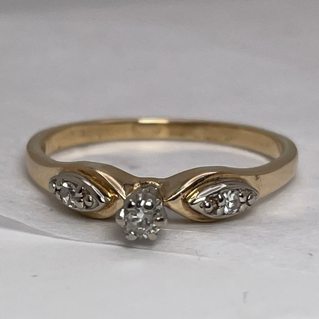 14k Yellow and White Gold 0.13ct Diamond Solitaire with Accents Ring