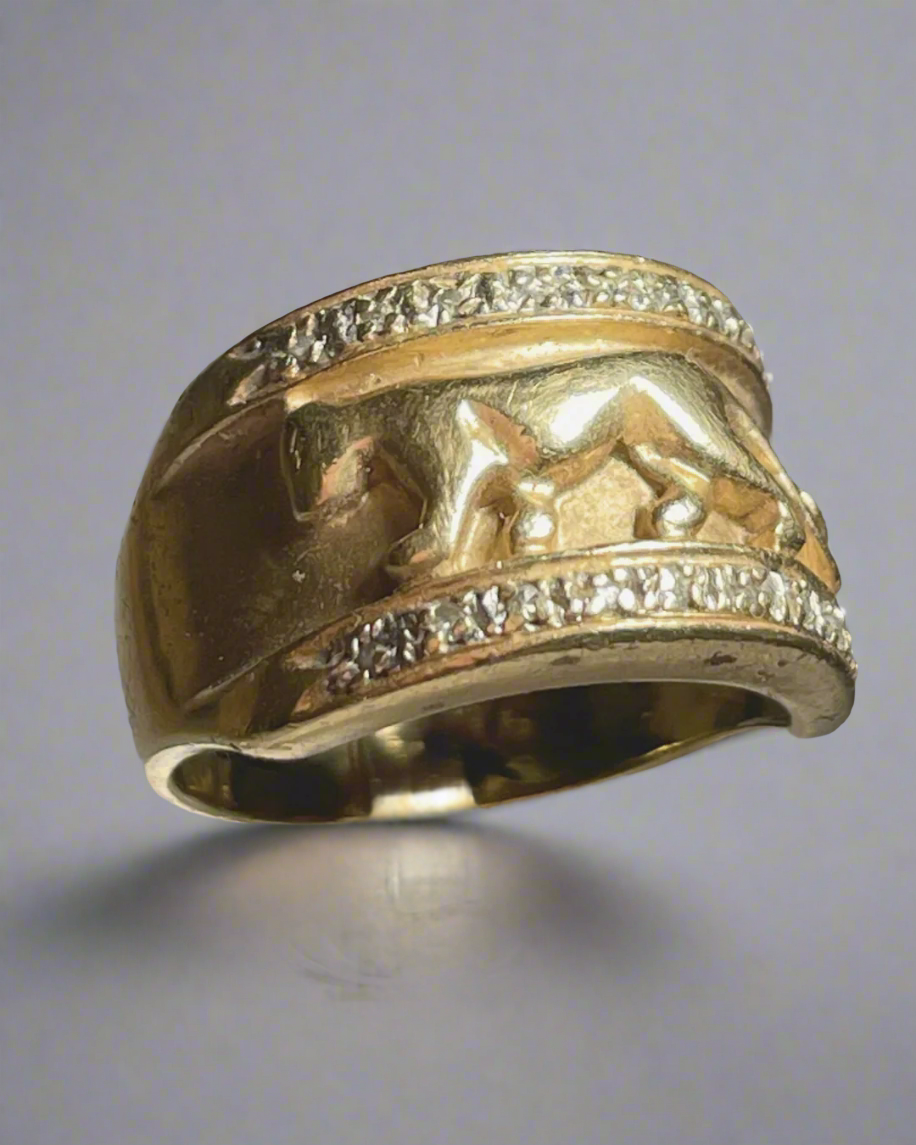 14K Yellow Gold Panther 18k Diamond Band Ring