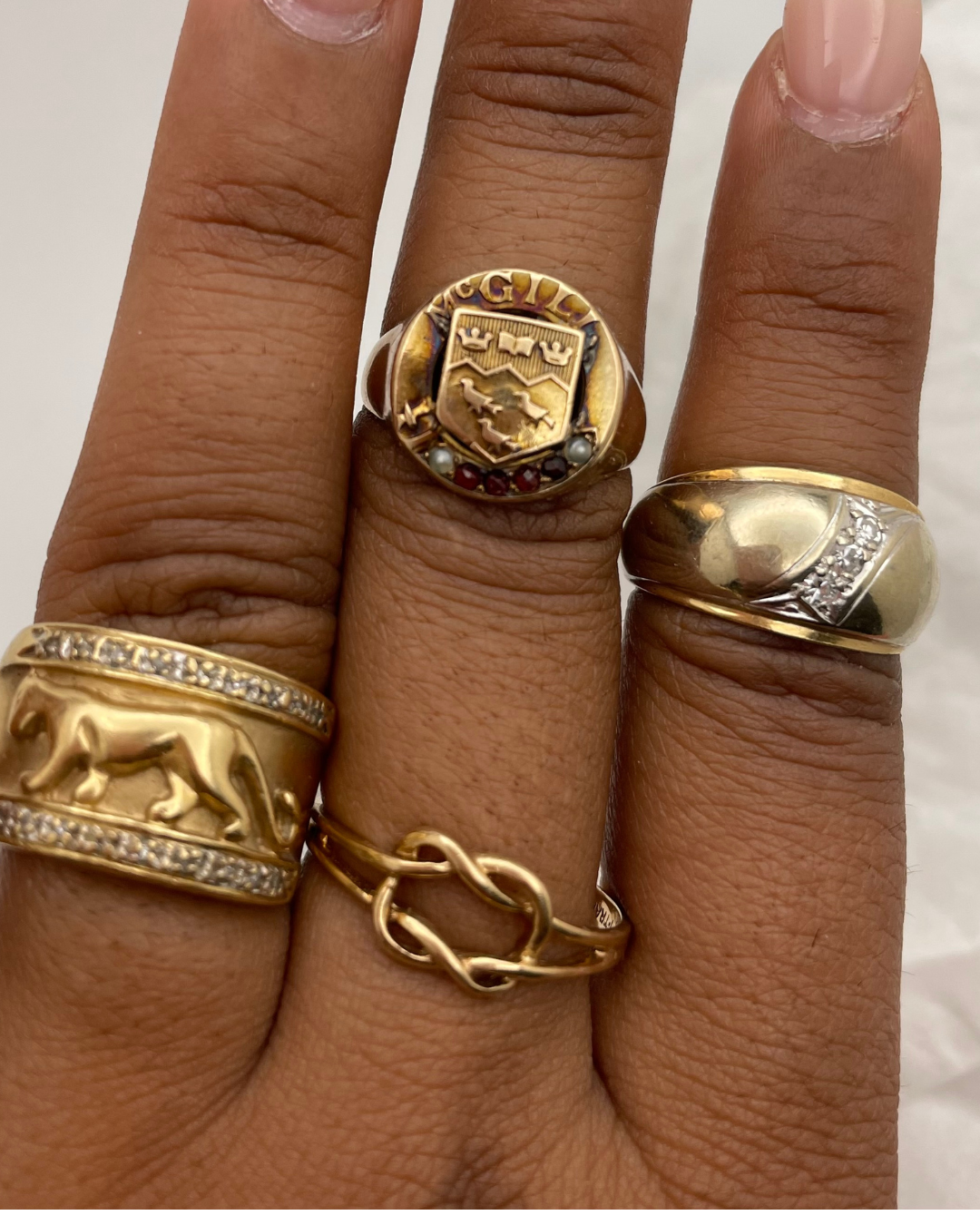 Vintage Birks 10K Yellow Gold "McGill" Garnet & Pearl Ring