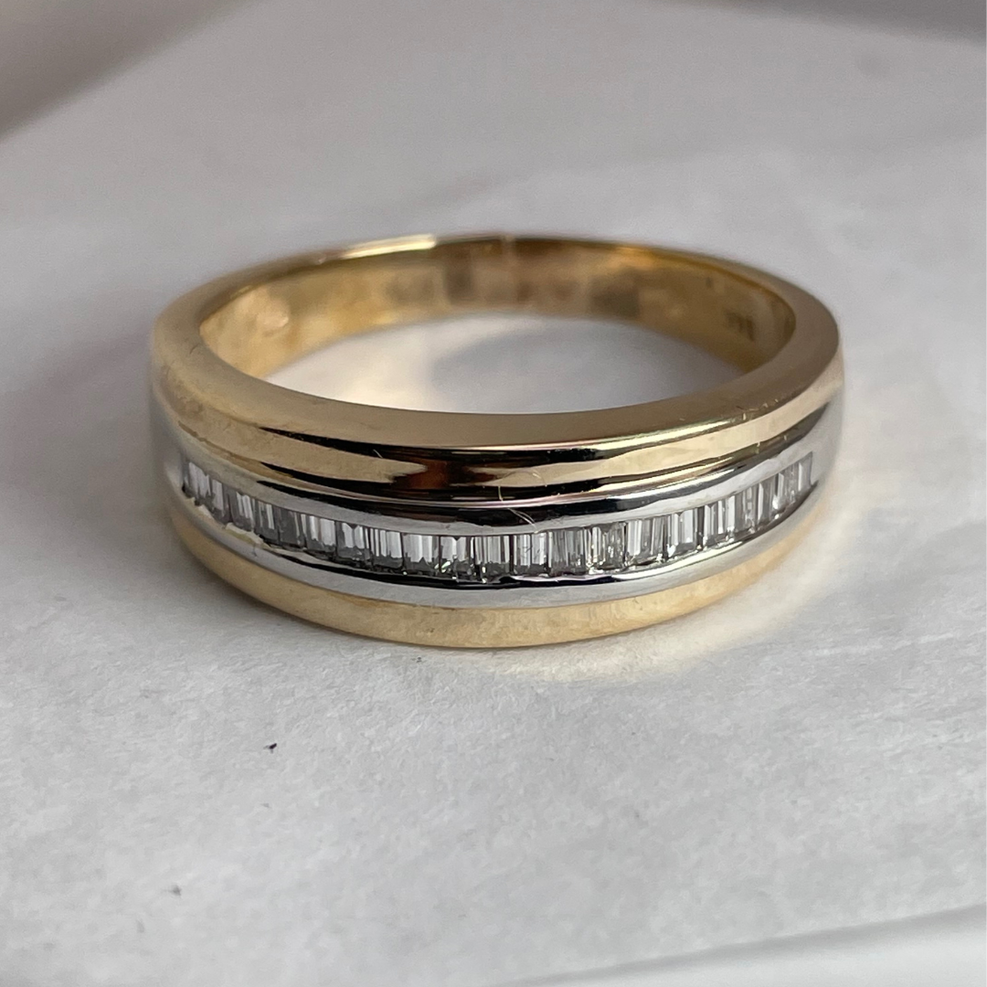 14k Yellow and White Gold Baguette Cut 0.33ct Diamond Man's Band/Ring