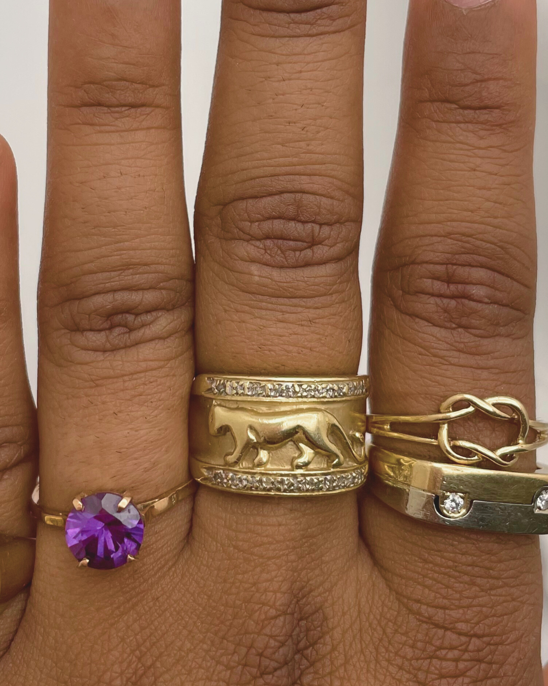14K Yellow Gold Panther 18k Diamond Band Ring