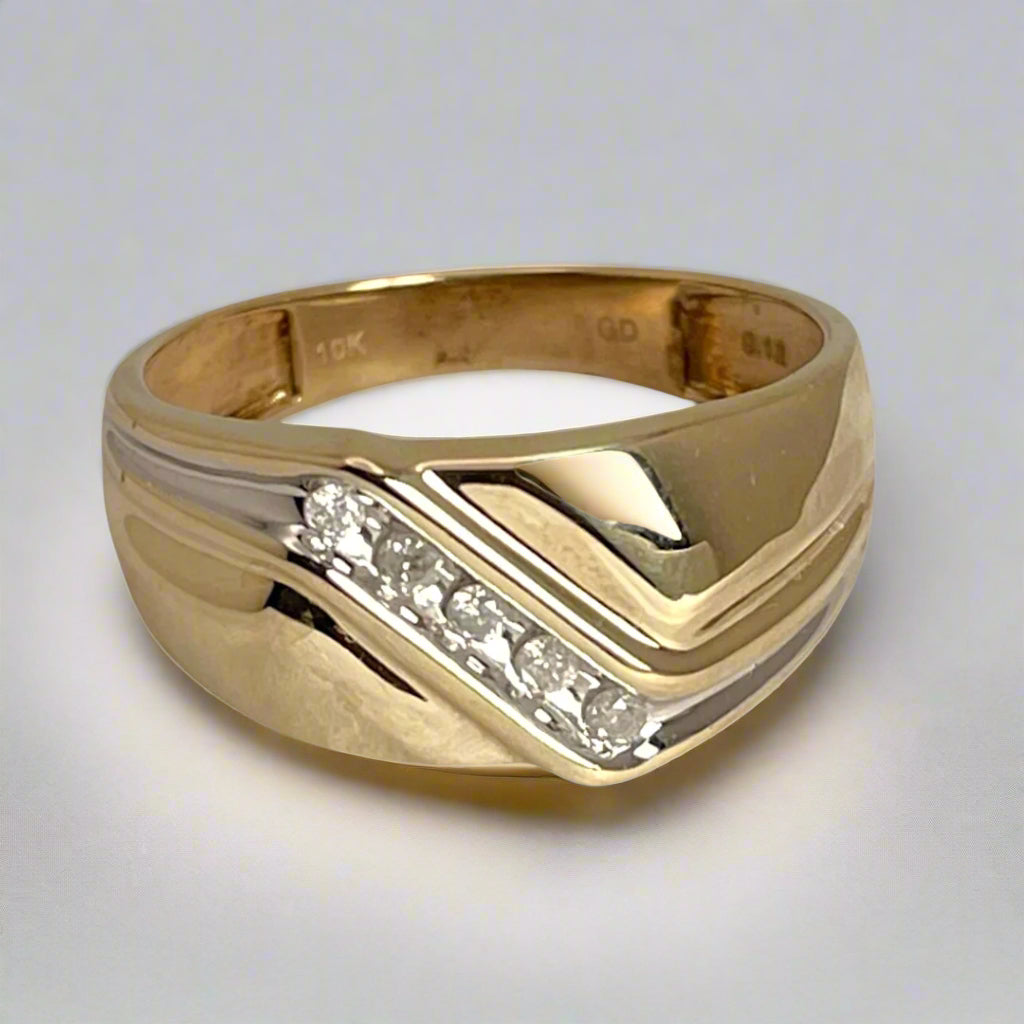 10k Yellow and White Gold 0.10ct Diamond Band Ring