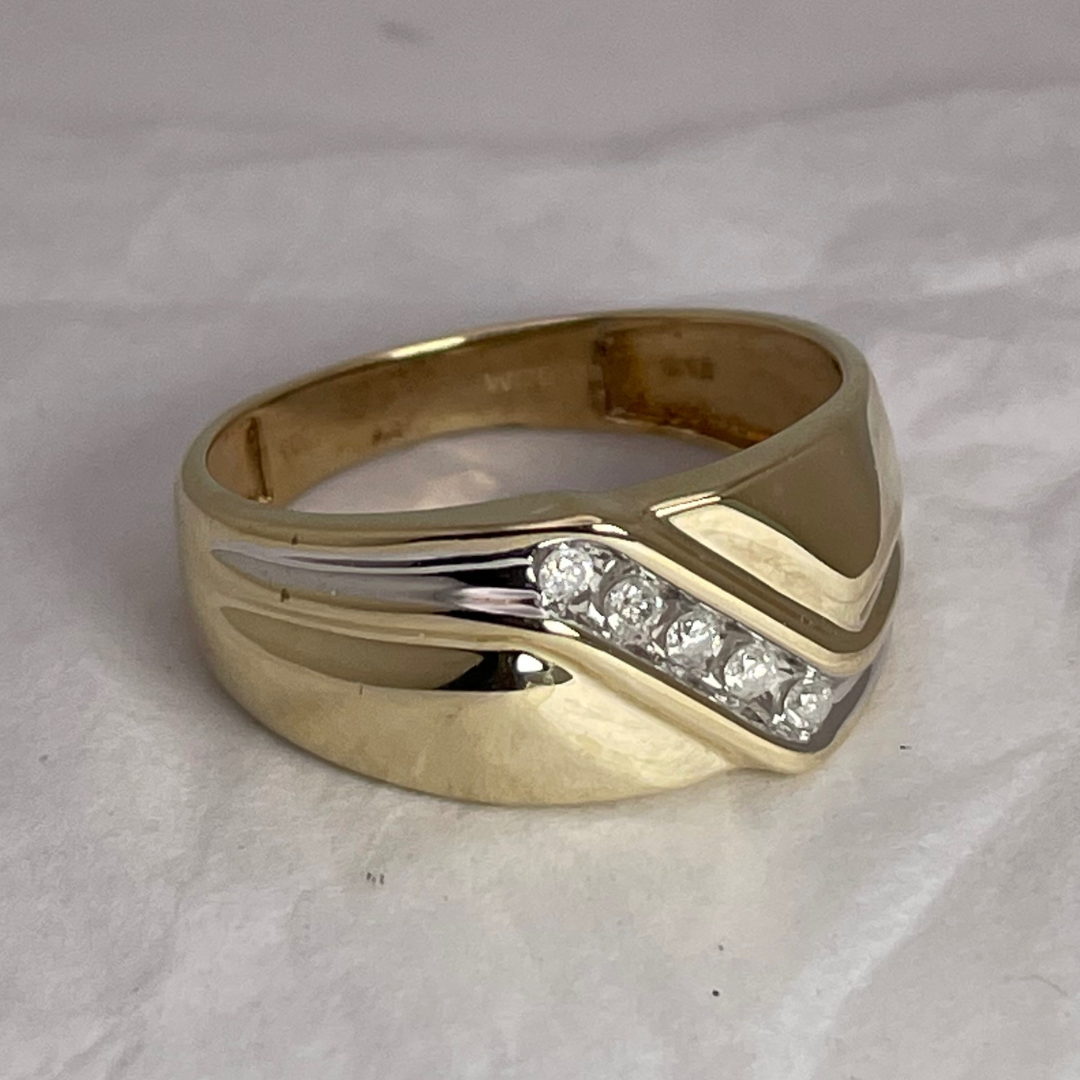 10k Yellow and White Gold 0.10ct Diamond Band Ring