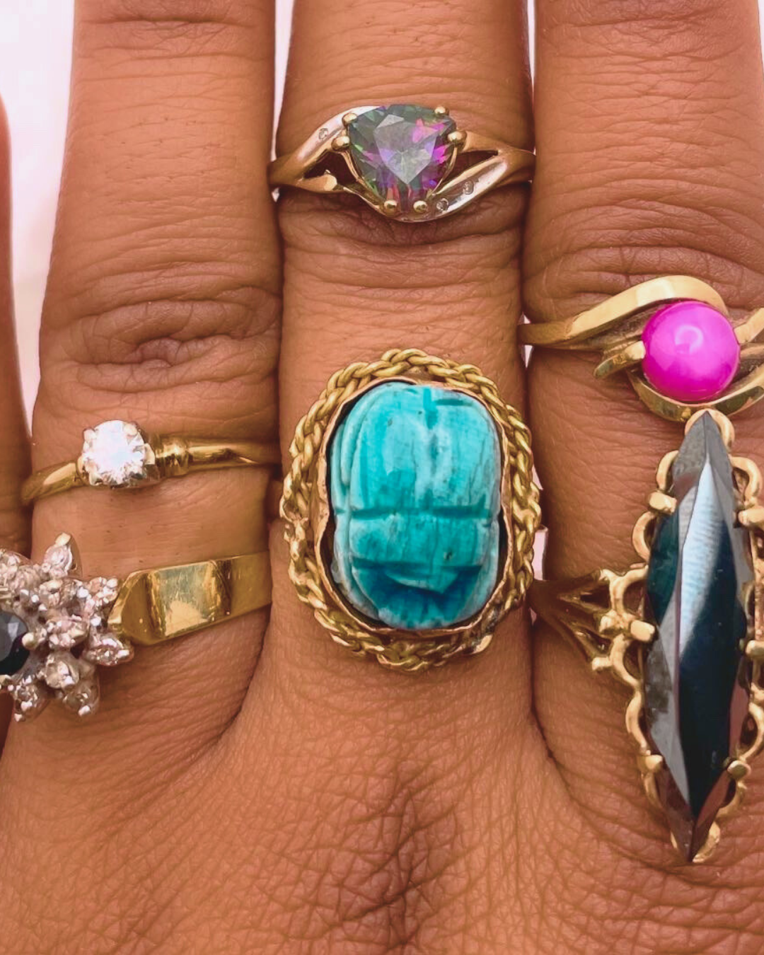 14k Gold Genuine Turquoise Egyptian Scarab Ring