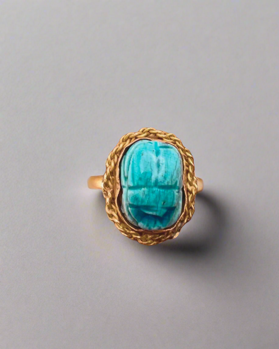 14k Gold Genuine Turquoise Egyptian Scarab Ring