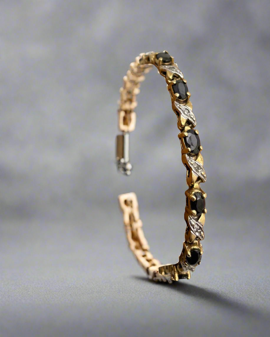 14k Gold 4ct Blue Sapphire & 16pt Diamond Bracelet
