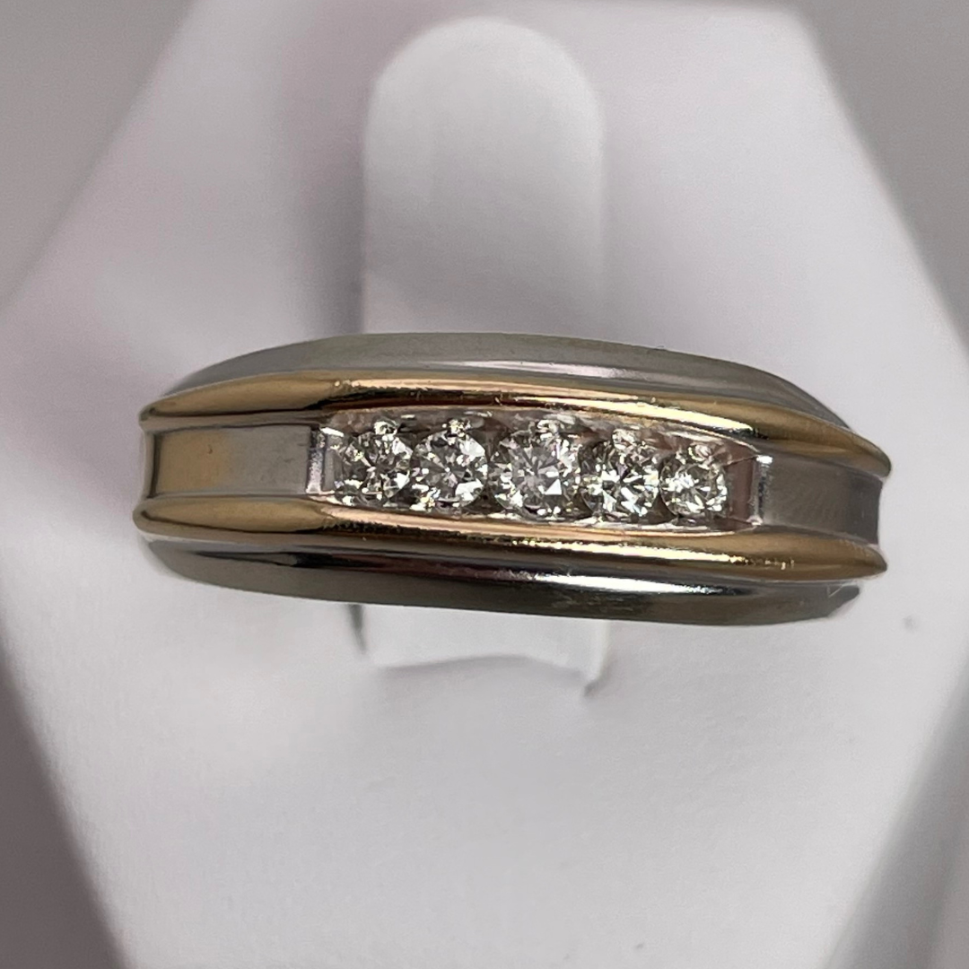 14k White & Yellow Gold Round Cut 0.35ct Diamond Channel Set Band Ring