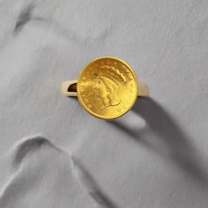 US of A - 21k Gold Coin on 14k Gold Band Ring