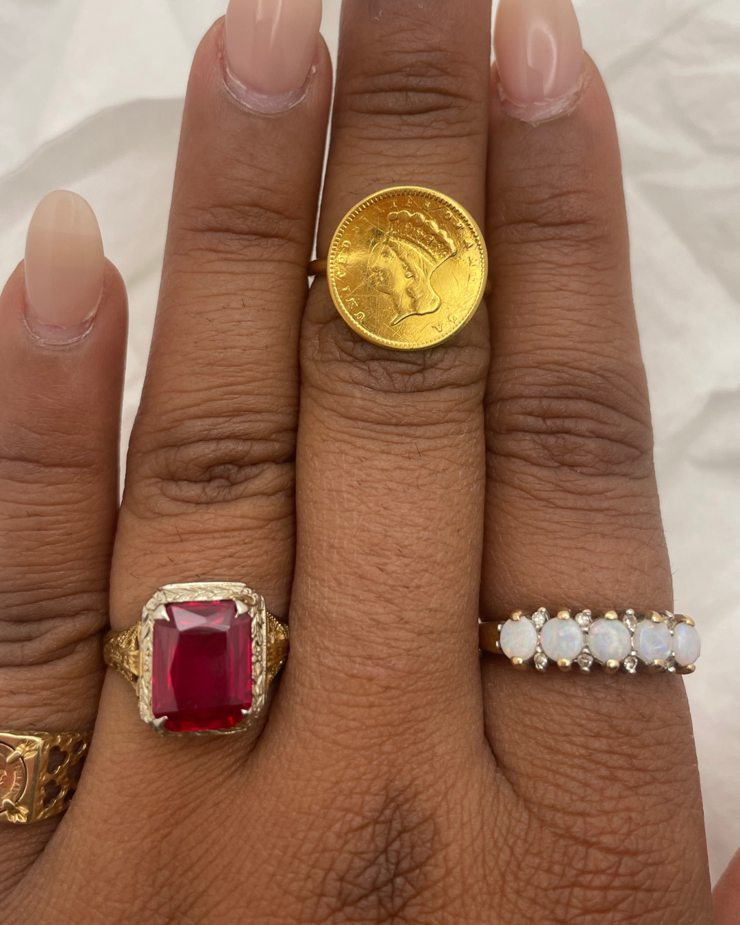 US of A - 21k Gold Coin on 14k Gold Band Ring