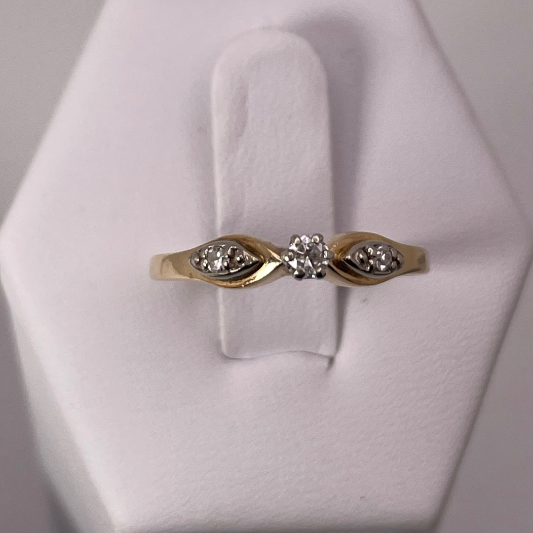 14k Yellow and White Gold 0.13ct Diamond Solitaire with Accents Ring