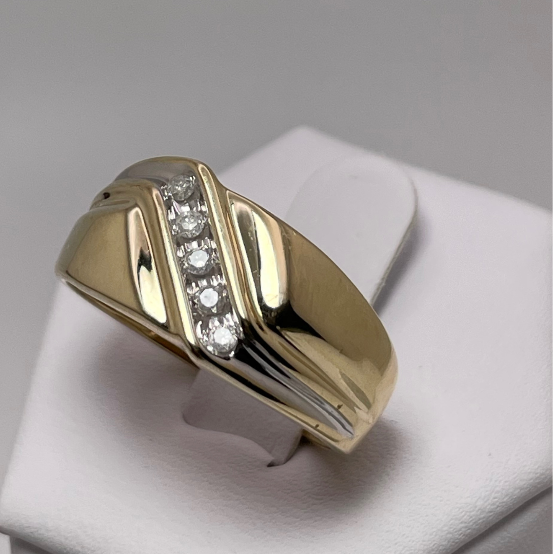 10k Yellow and White Gold 0.10ct Diamond Band Ring