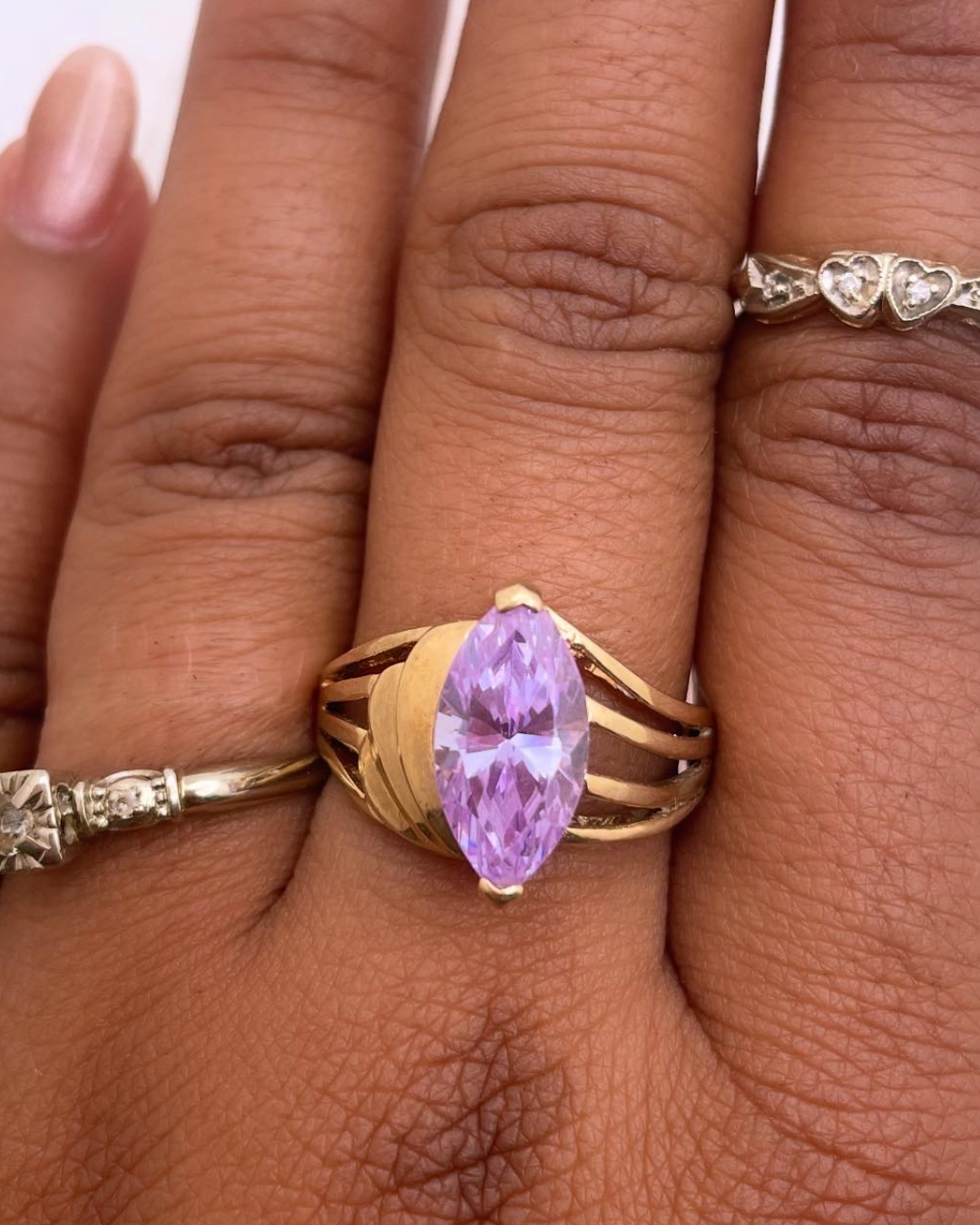 10k Yellow Gold Marquee Cut Amethyst Ring