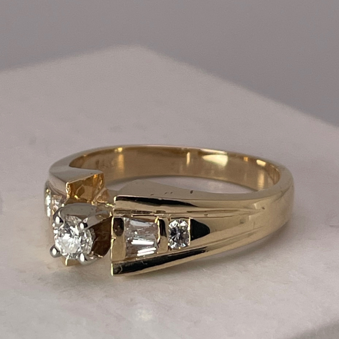 14k Yellow & White Gold 0.45ct Diamond Engagement / Anniversary / Promise Ring