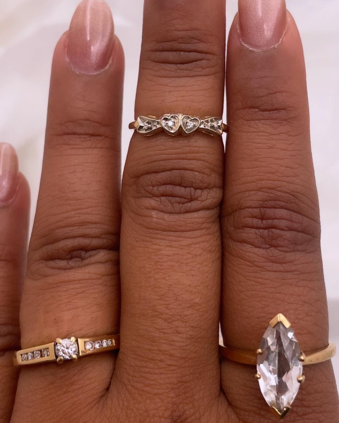 14k Yellow Gold Heart & Ribbons Diamond Ring