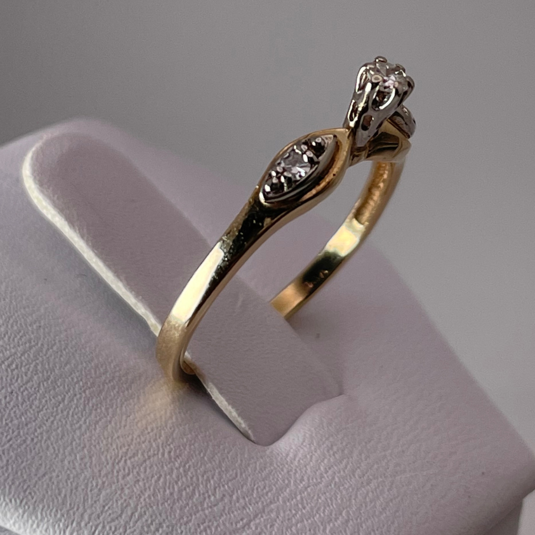 14k Yellow and White Gold 0.13ct Diamond Solitaire with Accents Ring