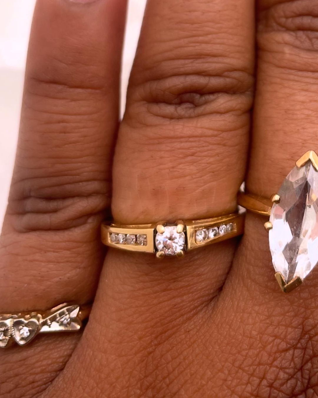 14k Yellow Gold 25pt Diamond w/ Channel set Diamond Accents Ring