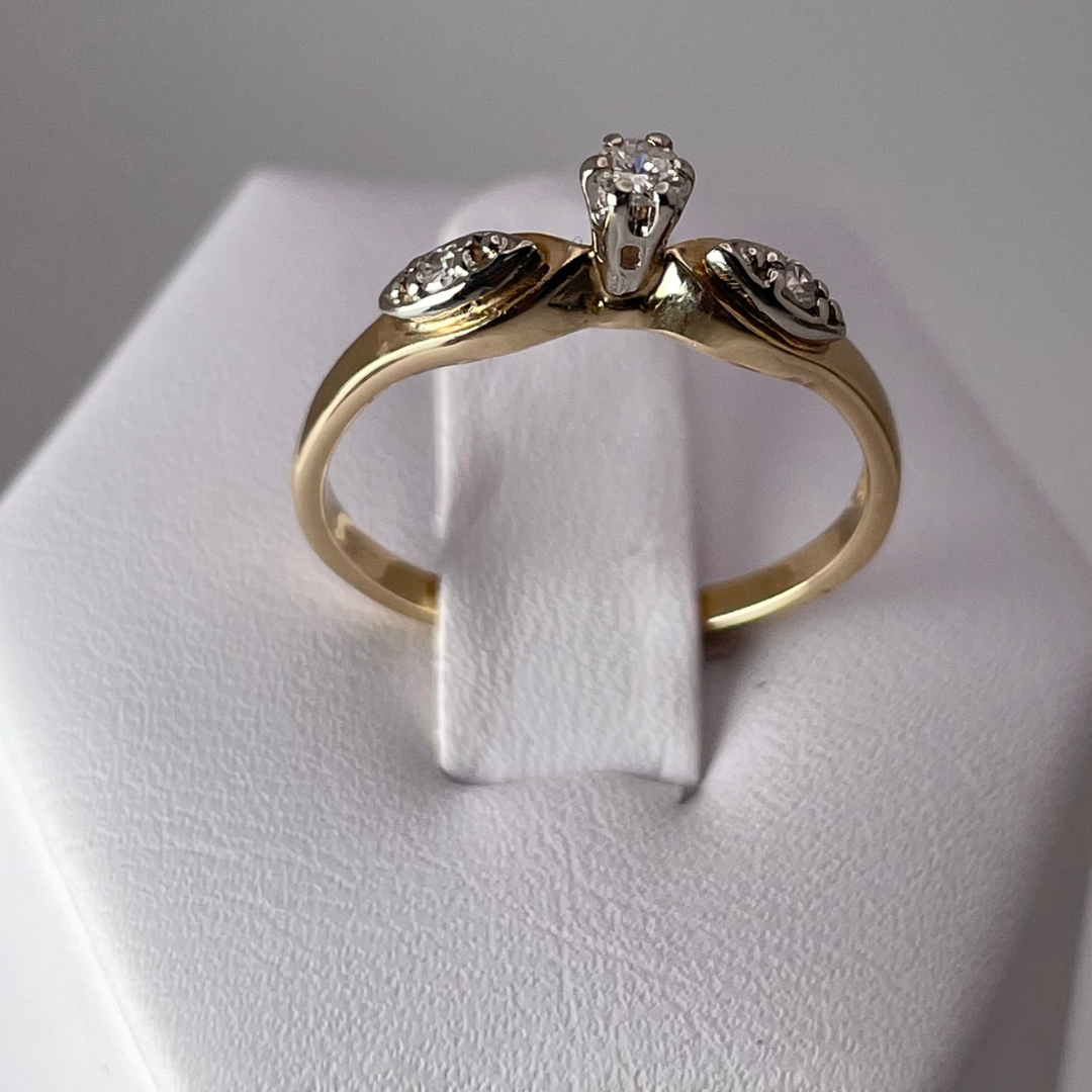 14k Yellow and White Gold 0.13ct Diamond Solitaire with Accents Ring