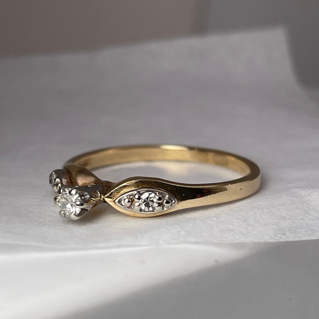 14k Yellow and White Gold 0.13ct Diamond Solitaire with Accents Ring