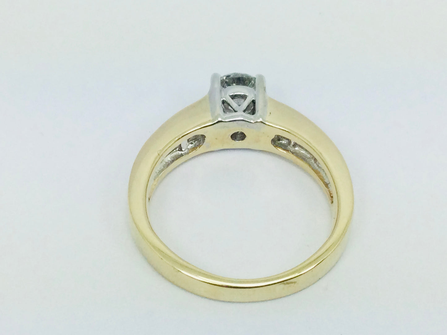 14k Yellow Gold Round and Baguette Cut 92pt Engagement Diamond Ring