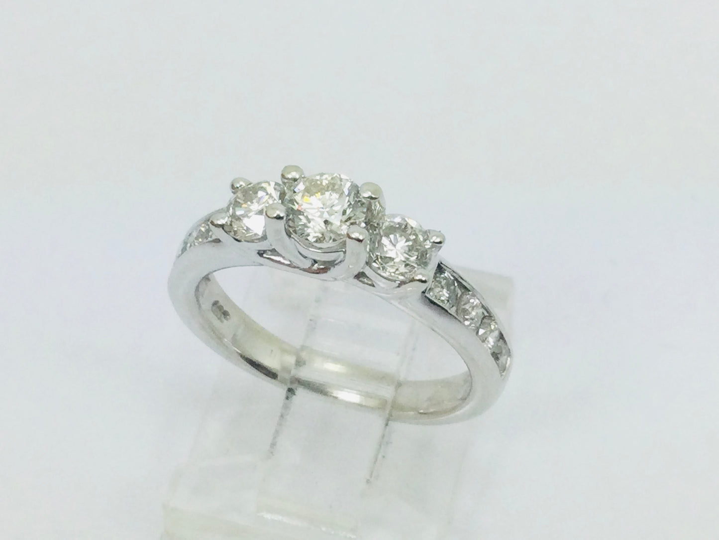 10k White Gold Round Cut 0.86ct Diamond Trinity and Channel Set Ring