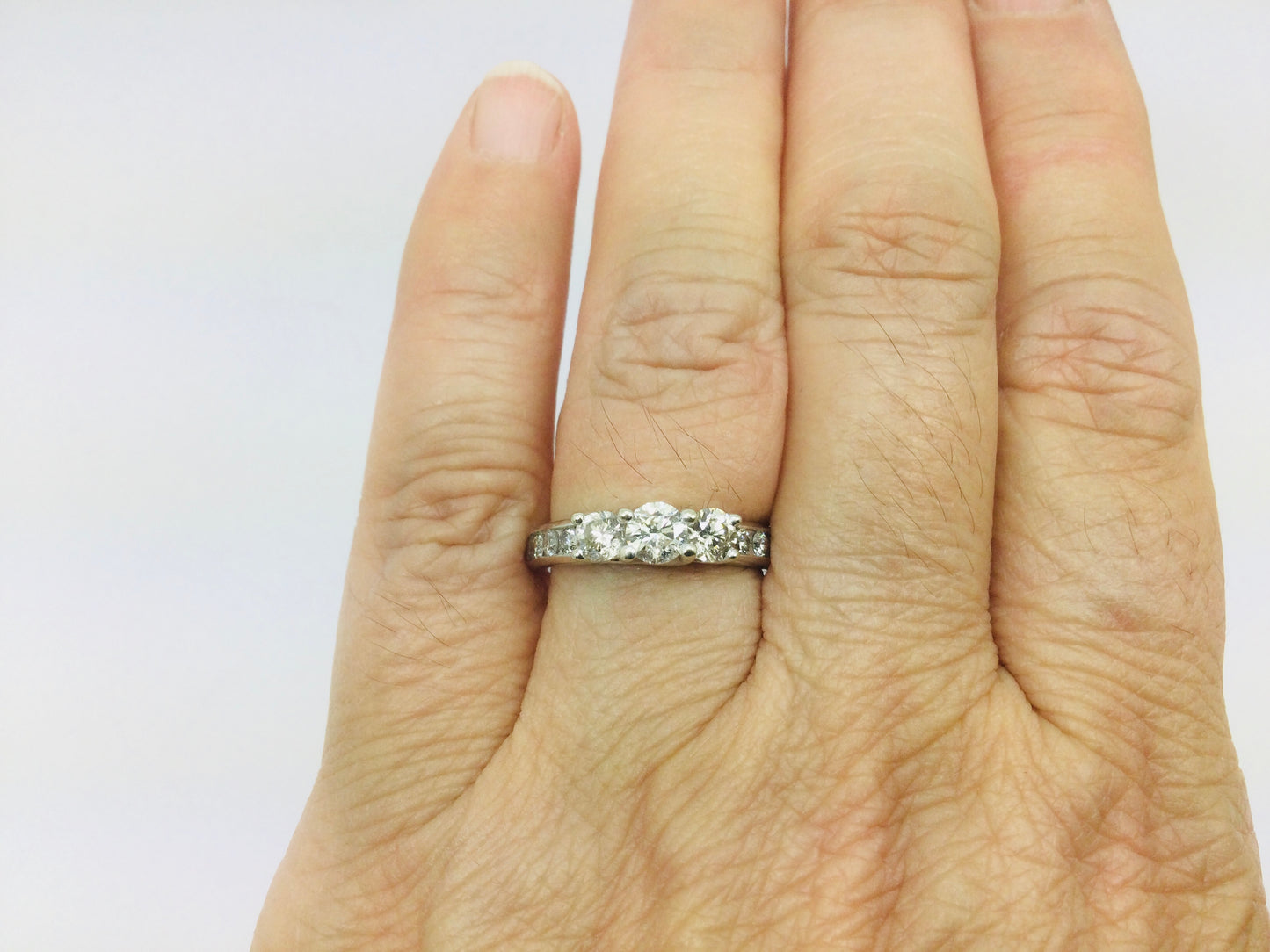 10k White Gold Round Cut 0.86ct Diamond Trinity and Channel Set Ring