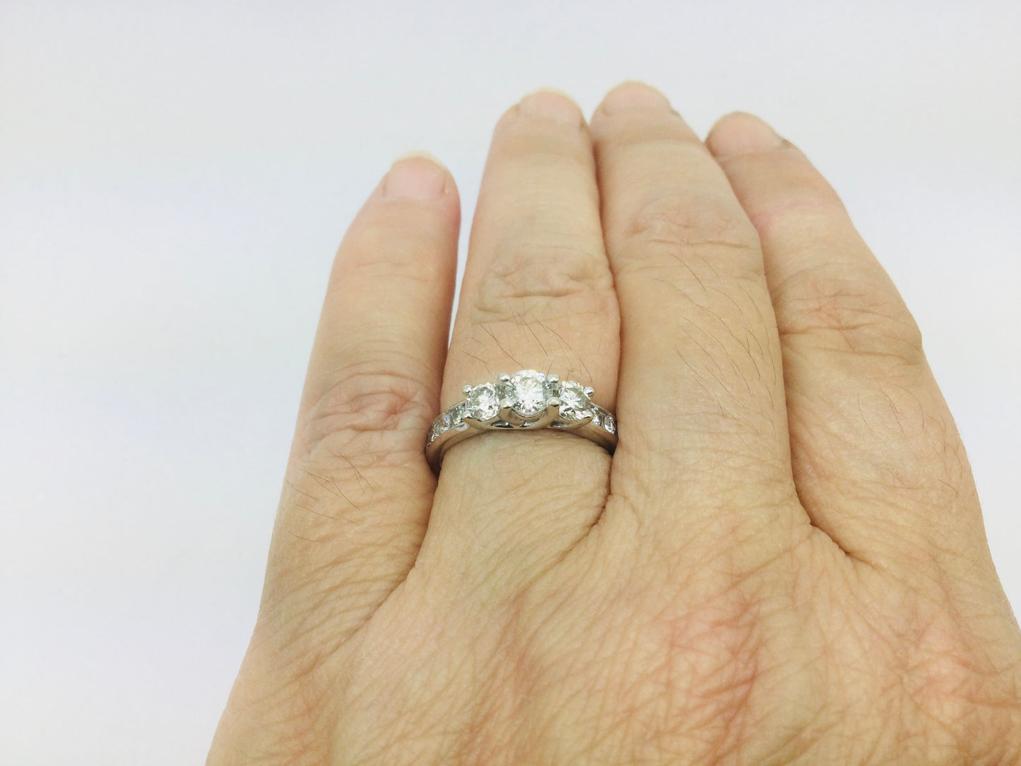 10k White Gold Round Cut 0.86ct Diamond Trinity and Channel Set Ring