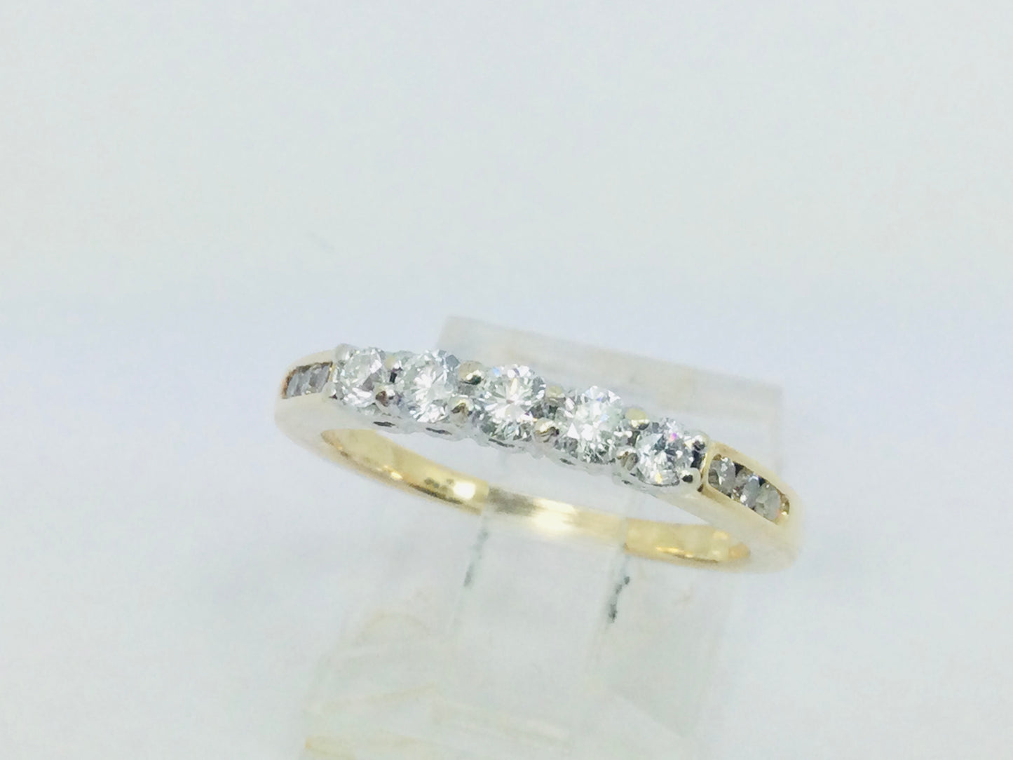 14k Yellow Gold Round Cut 50pt Diamond Row Set Past, Present, Future Ring