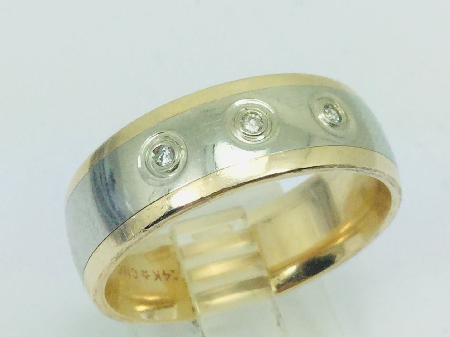 14k White and Yellow Gold Round Cut 4.5pt Diamond Trilogy Ring