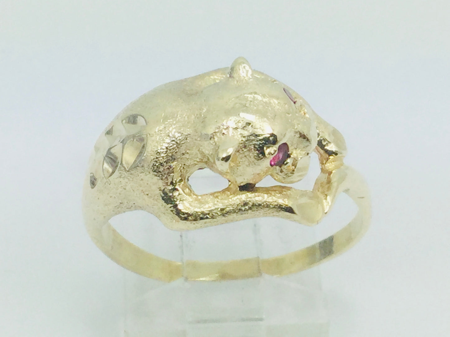 10k Yellow Gold Round Cut Ruby July Birthstone Eye Panther Ring
