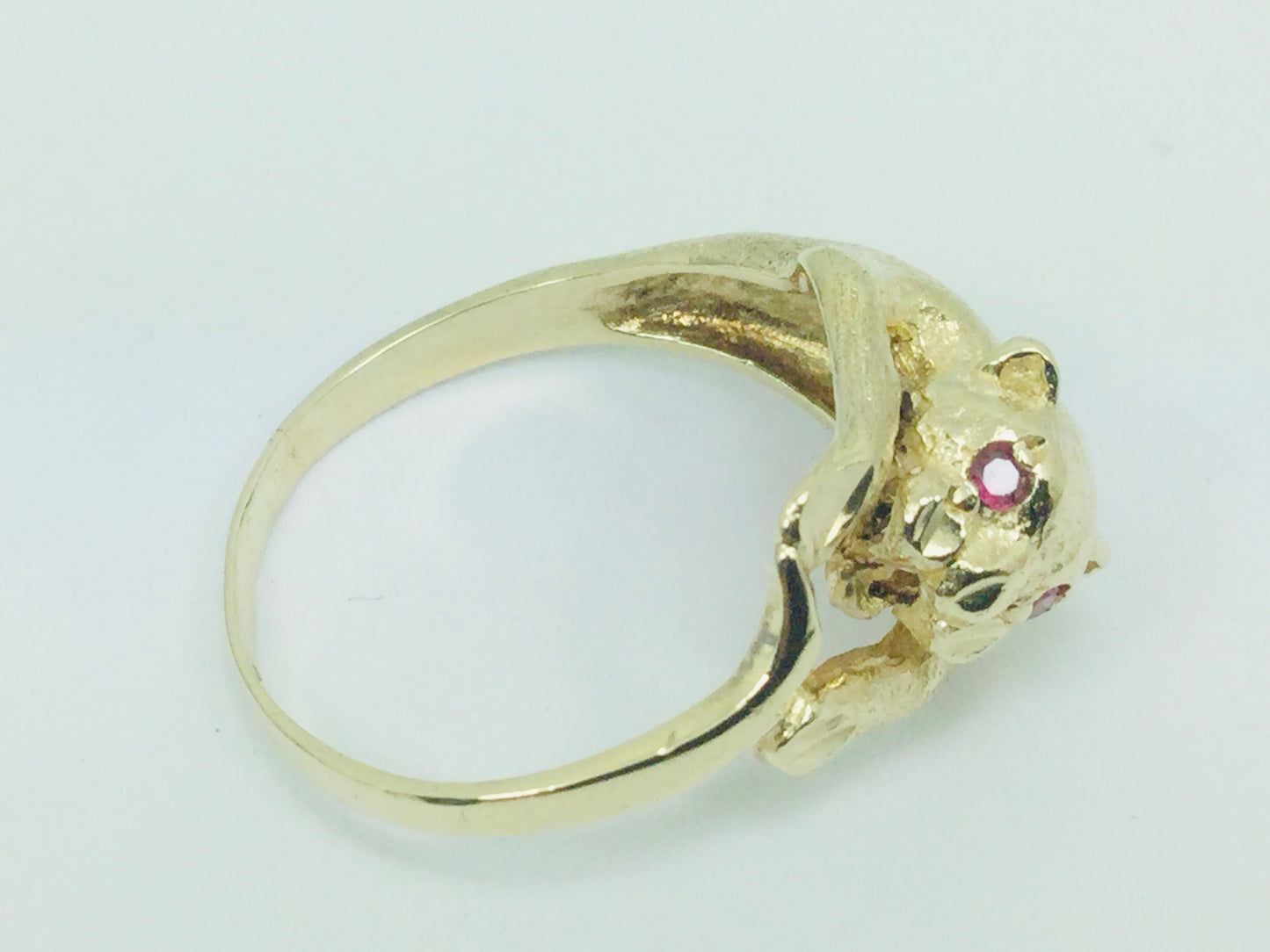 10k Yellow Gold Round Cut Ruby July Birthstone Eye Panther Ring