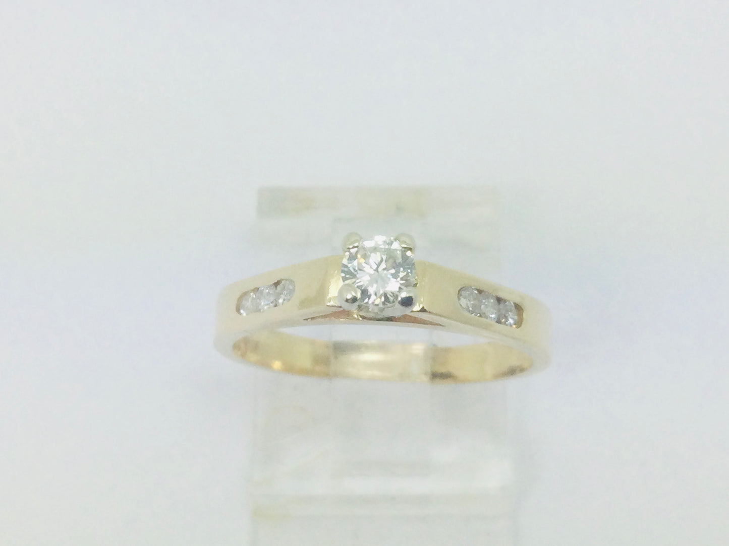 14k Yellow Gold Round Cut 29pt Diamond with Channel Set Accent Ring