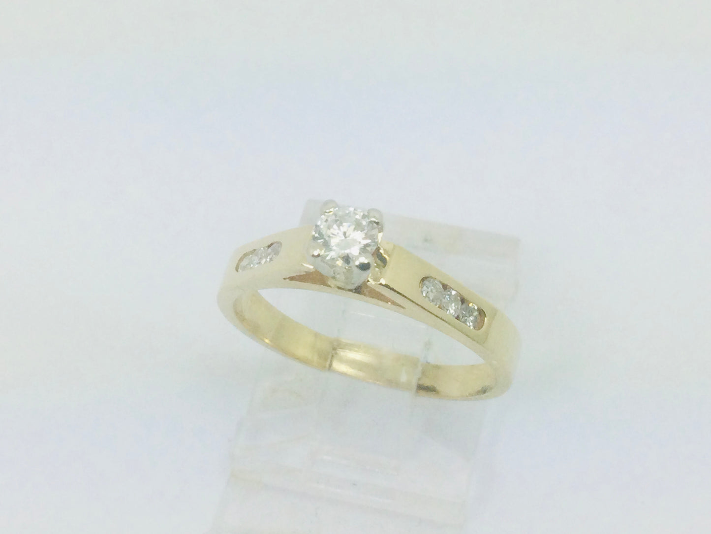 14k Yellow Gold Round Cut 29pt Diamond with Channel Set Accent Ring