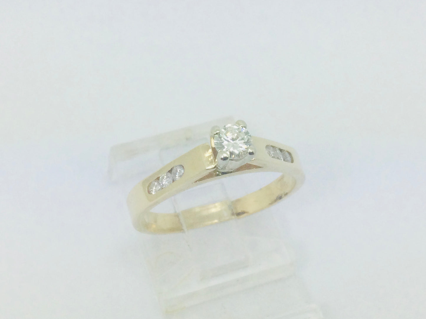 14k Yellow Gold Round Cut 29pt Diamond with Channel Set Accent Ring